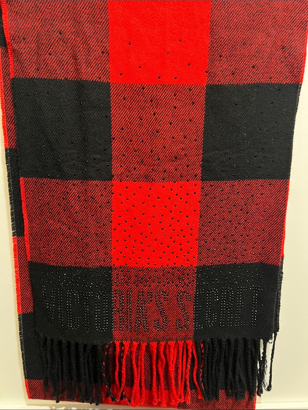 Victoria's Secret Winter Angel Sparkle Red and Black Plaid Scarf